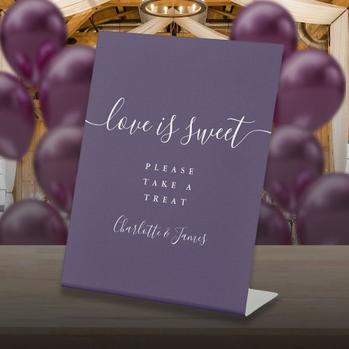 Purple Signature Script Love Is Sweet Favor Pedestal Sign