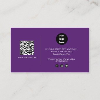 Purple Signature Script QR Code Social Media Business Card | Zazzle