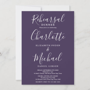 Purple Signature Script Rehearsal Dinner Invitation