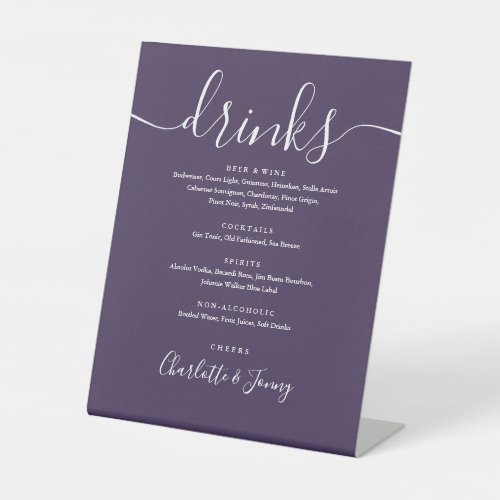Purple Signature Script Wedding Drinks Menu  Pedestal Sign