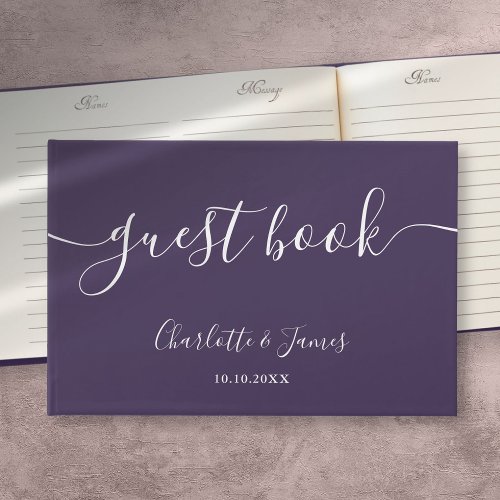 Purple Signature Script Wedding Guest Book