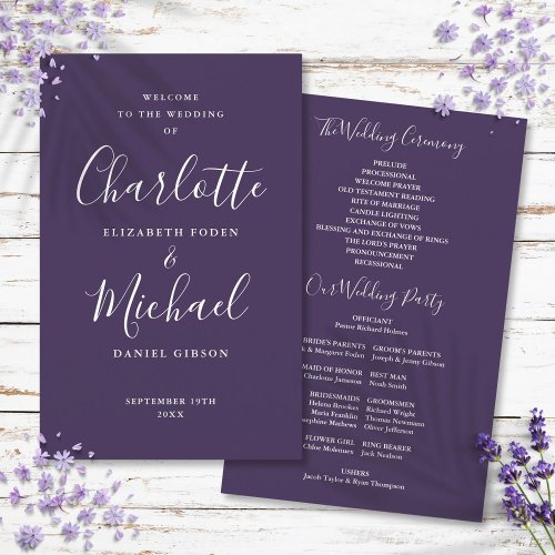 Purple Signature Script Wedding Program