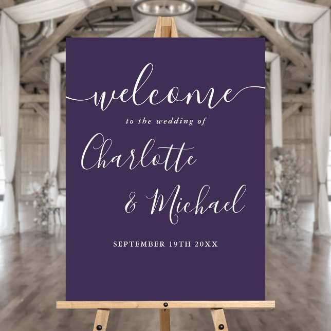 Purple Signature Script Wedding Welcome Sign (Purple Signature Script Wedding Welcome Sign)