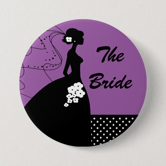 Purple Silhouette Bride Bridal Party  Button (Front)