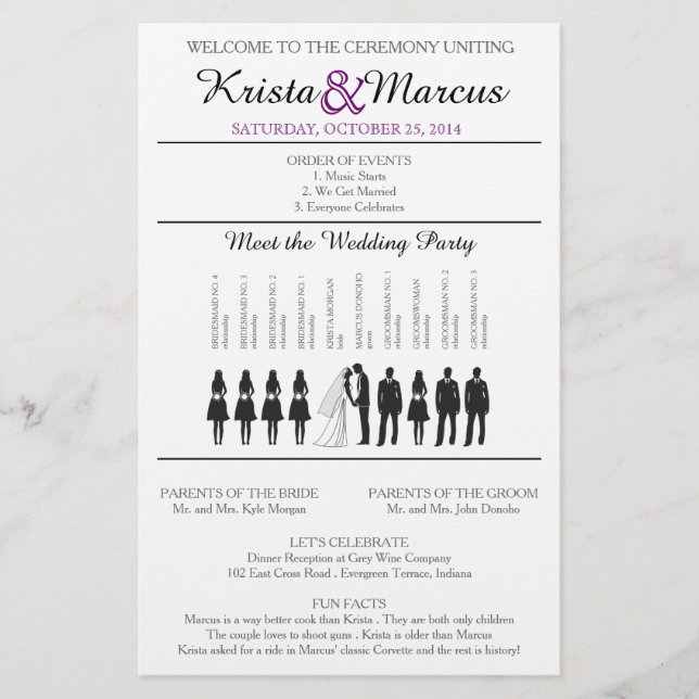 Purple Silhouettes Wedding Program Flyer (Front)