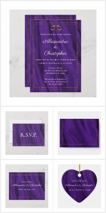 Purple Silk and Gold Wedding Rings