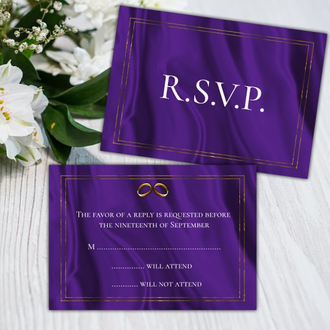 Purple Silk and Gold Wedding RSVP Card (Creator Uploaded)