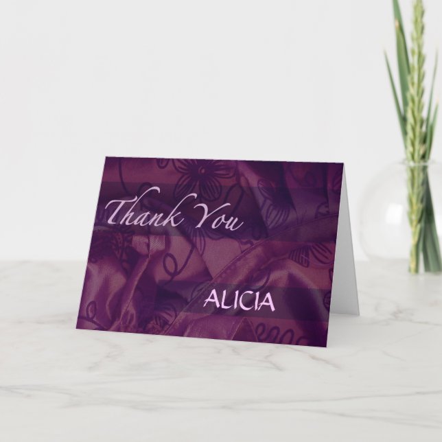 Purple Silk and Satin Thank You Greeting Card (Front)