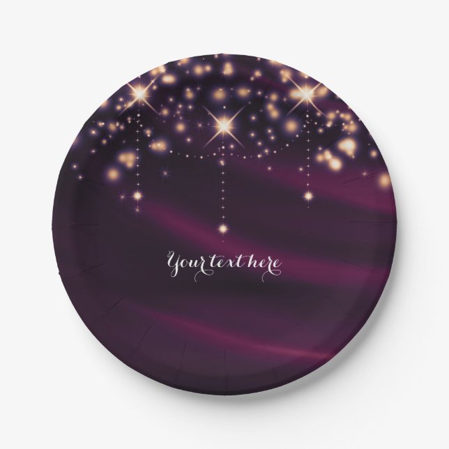 Purple Silk & Gold Sparkle Elegant Glam Party Paper Plates (Front)