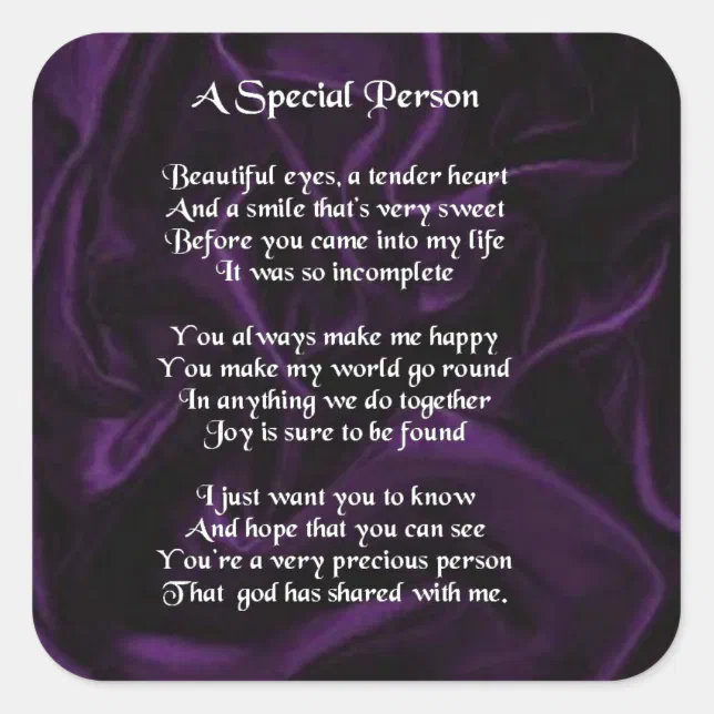 Purple Silk - Special Person poem Square Sticker | Zazzle