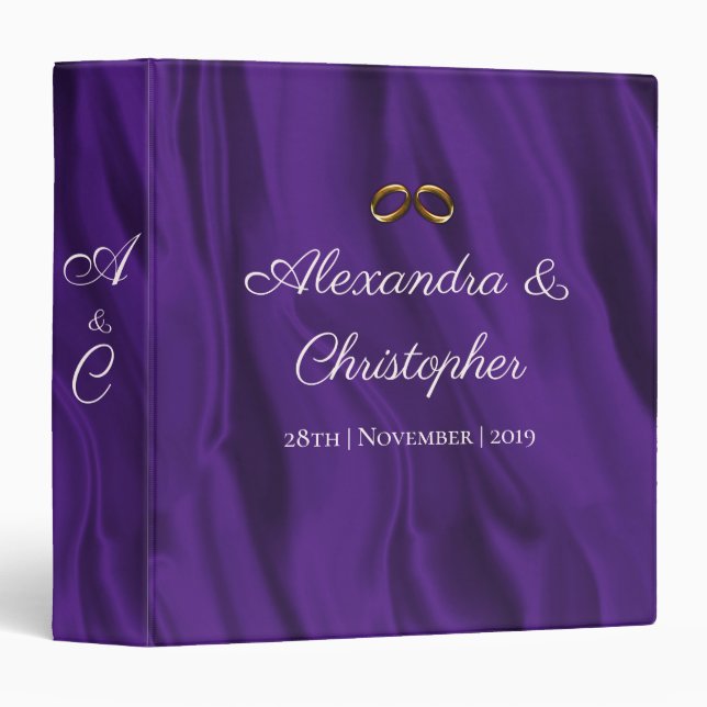 Purple Silk Wedding 3 Ring Binder (Front/Spine)