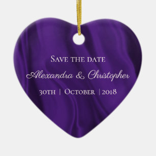 Purple Silk Wedding Save the Date Ceramic Ornament