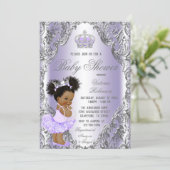 Purple Silver Afro Hair Princess Baby Shower  Invitation (Standing Front)