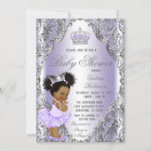 Purple Silver Afro Hair Princess Baby Shower  Invitation (Front)