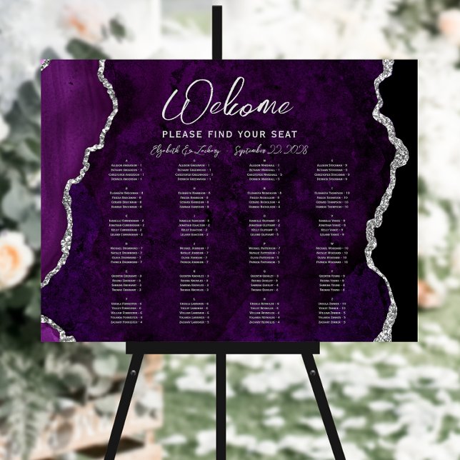 Purple Silver Agate Alphabetical Wedding Seating Foam Board (Creator Uploaded)