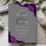 Purple Silver Agate Corners Gray Wedding Invitation