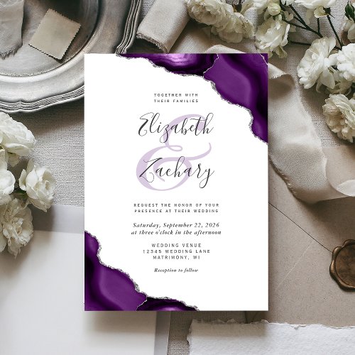 Purple Silver Agate Corners Wedding Invite