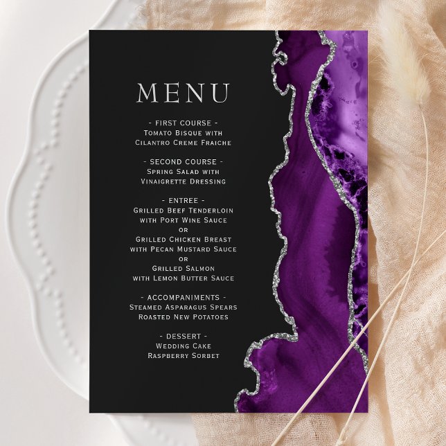 Purple Silver Agate Dark Wedding Menu (Creator Uploaded)