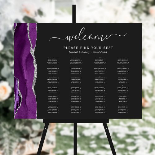 Purple Silver Agate Dark Wedding Seating Chart Foam Board
