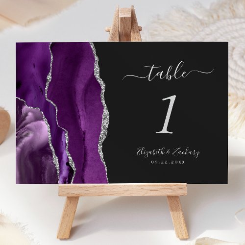 Purple Silver Agate Dark Wedding Table Number