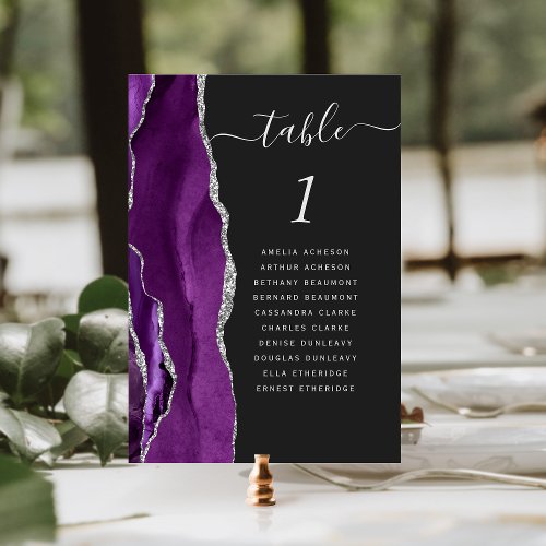 Purple Silver Agate Dark Wedding Table Number