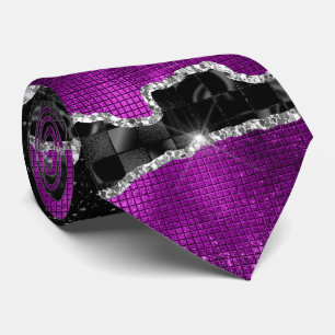 Purple silver agate glitter marble look elegant neck tie
