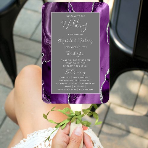 Purple Silver Agate Gray Wedding Program Hand Fan