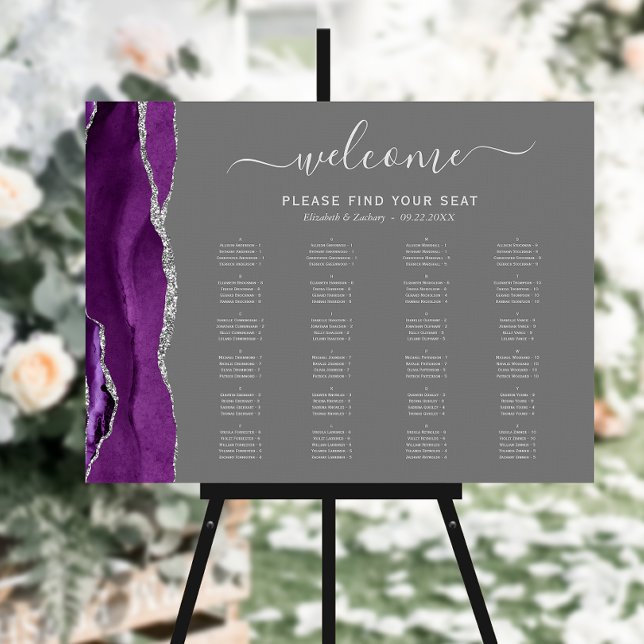 Purple Silver Agate Gray Wedding Seating Chart Foam Board (Creator Uploaded)