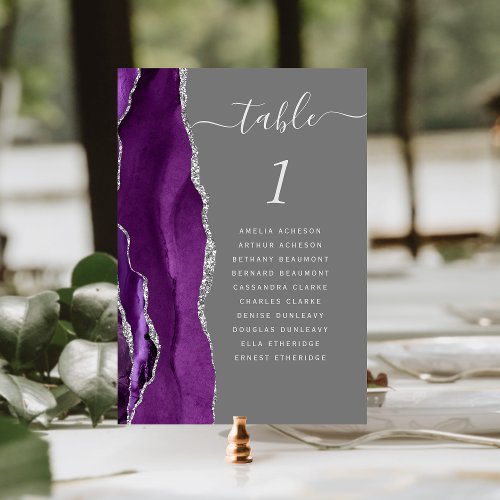 Purple Silver Agate Gray Wedding Table Number