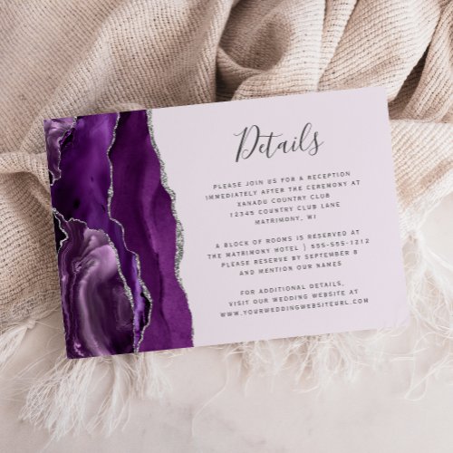 Purple Silver Agate Lavender Wedding Details Enclosure Card