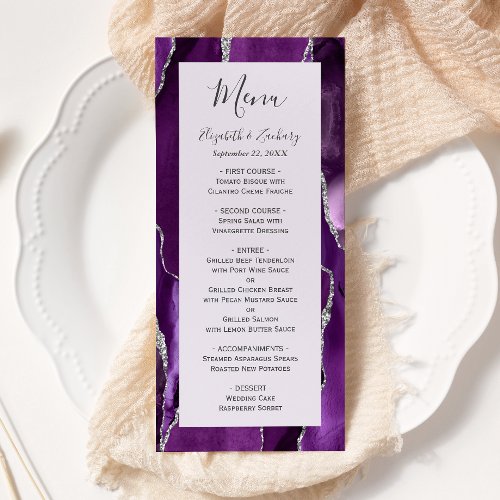 Purple Silver Agate Lavender Wedding Menu