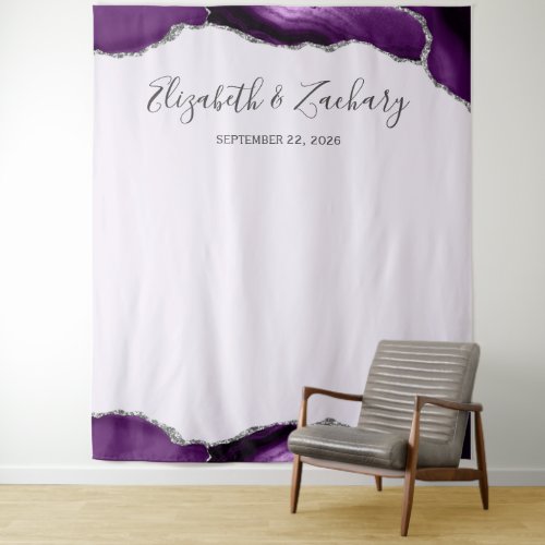 Purple Silver Agate Lavender Wedding Photo Booth Tapestry
