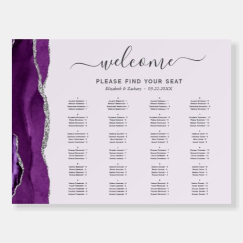 Purple Silver Agate Lavender Wedding Seating Chart Foam Board