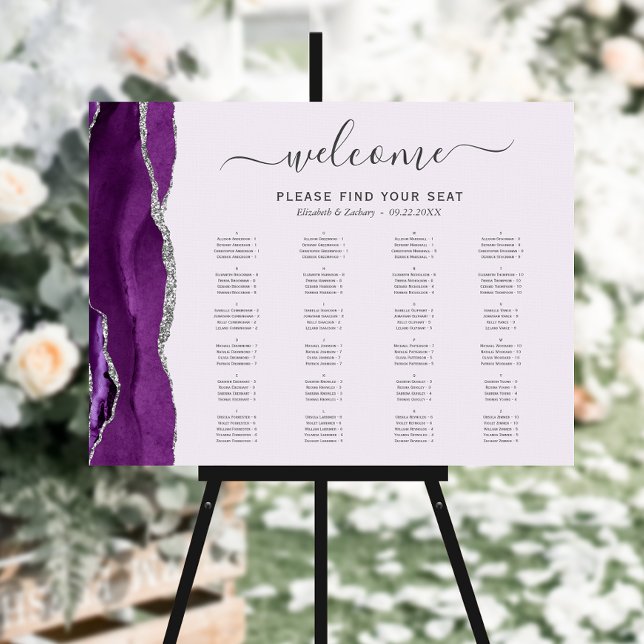 Purple Silver Agate Lavender Wedding Seating Chart Foam Board (Creator Uploaded)