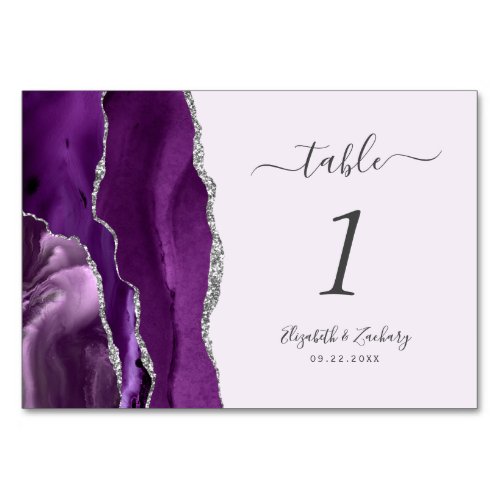 Purple Silver Agate Lavender Wedding Table Number