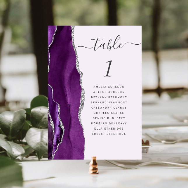 Purple Silver Agate Lavender Wedding Table Number (Creator Uploaded)