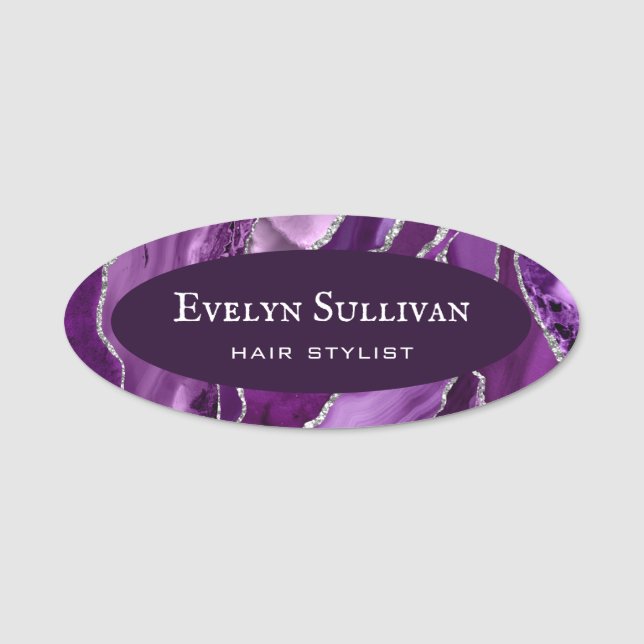 Purple Silver Agate Name Tag (Front)