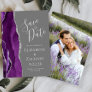 Purple Silver Agate Photo Gray Save the Date Card