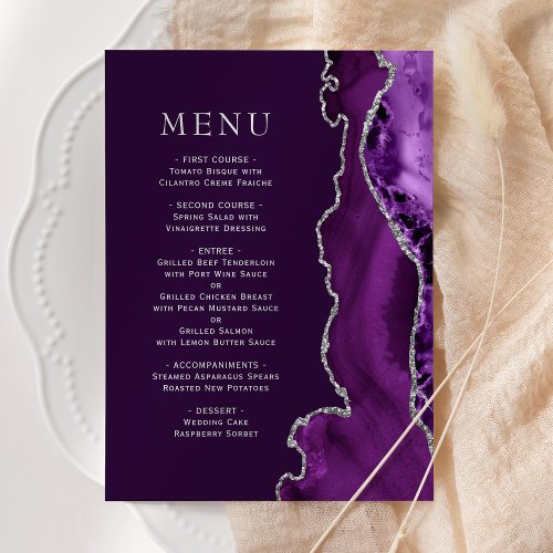 Purple Silver Agate Plum Wedding Menu
