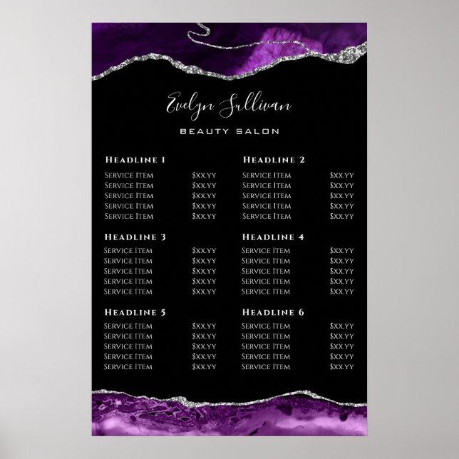 Purple Silver Agate Price List Poster (Front)