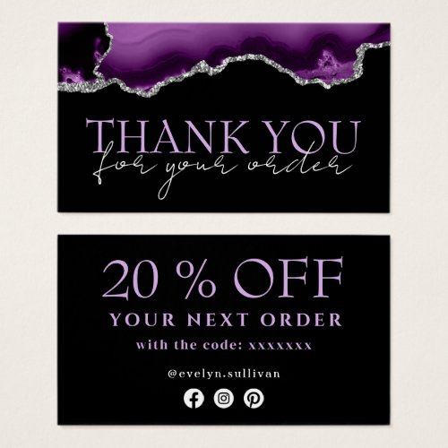 Purple silver agate thank you discount card