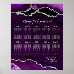 Purple Silver Agate Wedding 10 Table Seating Chart