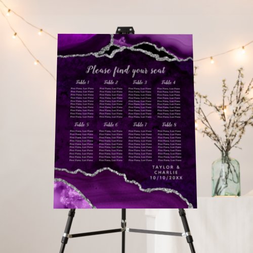 Purple Silver Agate Wedding 8 Tables Seating Chart Foam Board