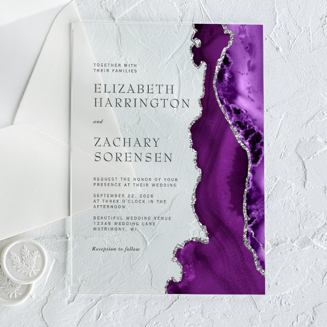 Purple Silver Agate Wedding Acrylic Invitations (Creator Uploaded)