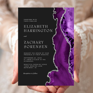 Purple Silver Agate Wedding Invitation