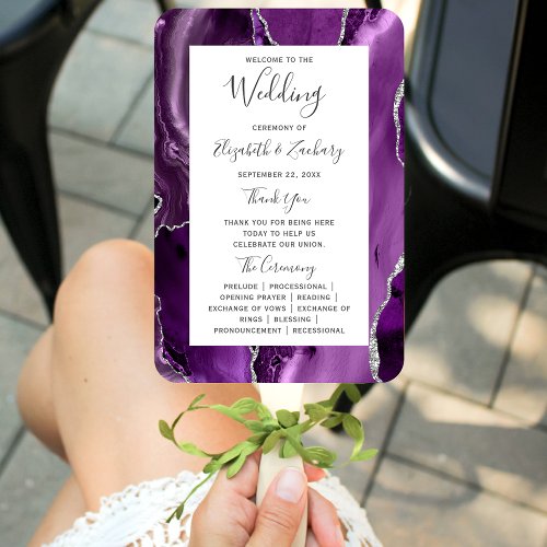 Purple Silver Agate Wedding Program Hand Fan