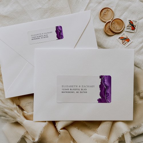 Purple Silver Agate Wedding Return Address Label