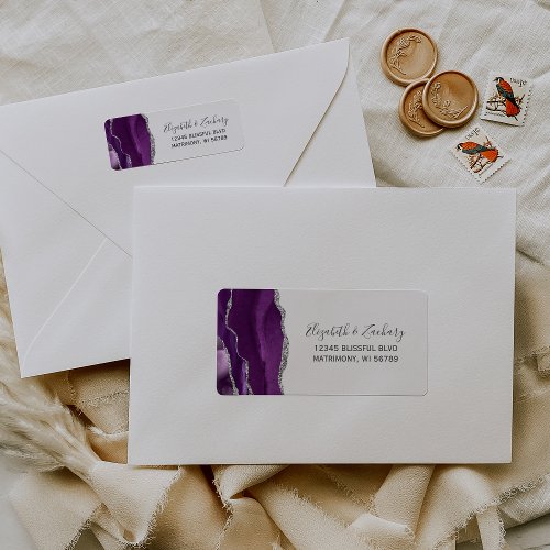 Purple Silver Agate Wedding Return Address Label