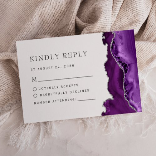 Purple Silver Agate Wedding RSVP Card