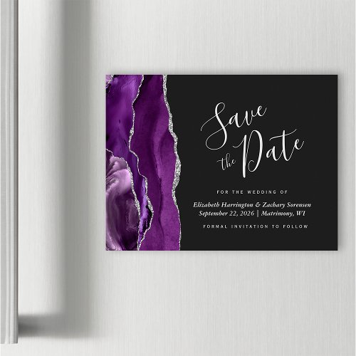 Purple Silver Agate Wedding Save the Date Magnet